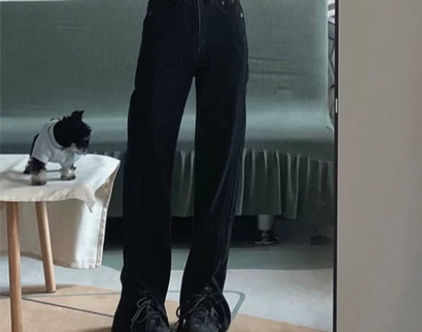 梨形身材黑色微喇叭牛仔裤女微胖妹妹mm高腰...