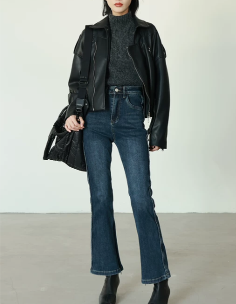 宋一慧芽条喇叭裤美式复古牛仔裤女2022年...