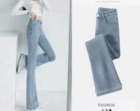 微喇叭牛仔裤女夏季2022年新款高腰显瘦弹...