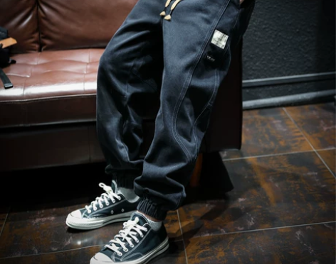 秋季拼接束脚牛仔裤男宽松潮牌ins大码裤子...