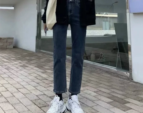 梨形身材小个子八分高腰牛仔裤 蓝灰色1条 ...