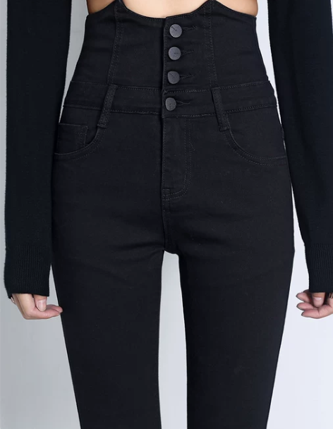 高腰牛仔裤 高腰牛仔裤小脚裤女显瘦显高新款...