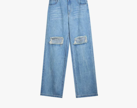 【出】几乎全新 破洞牛仔裤女高腰显瘦直筒小...