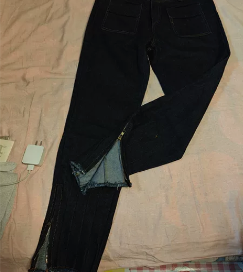 设计感高腰个性毛边开叉牛仔裤女秋季新款显瘦...