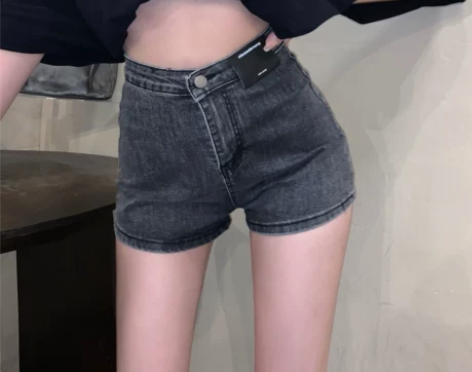 2022年春季新款设计感高腰显瘦弹力休闲牛...