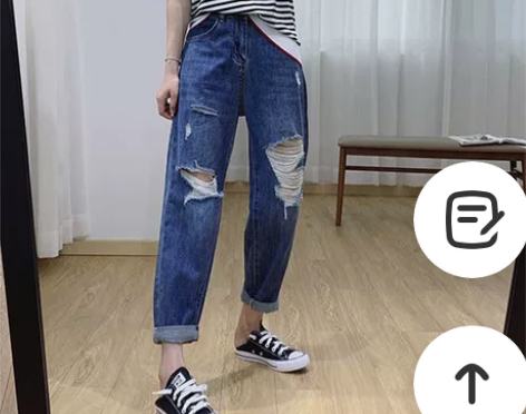 大码胖mm破洞乞丐九分牛仔裤女2022年春...