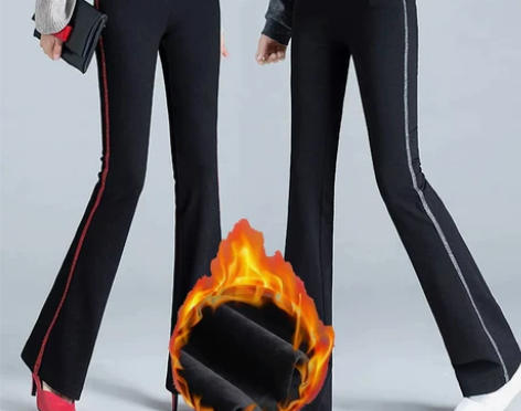 微喇叭裤子女大码松紧高腰显瘦休闲裤黑色加绒...