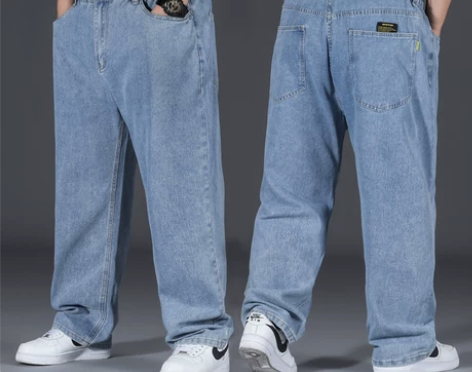 阔腿牛仔裤 牛仔长裤春秋季男宽松直筒胖子加...