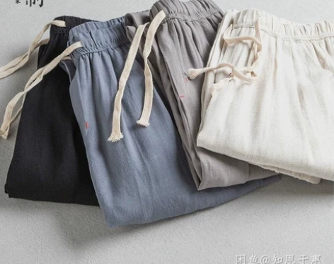 日系亚麻裤男宽松薄款休闲裤   夏季麻布小...