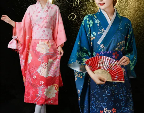 渐变日本正装cos粉色少女改良浴衣日式vi...