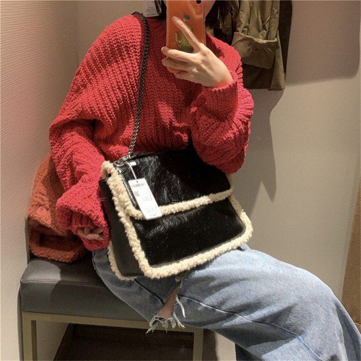 包包女2020新款复古羊羔毛流浪包大容量链...
