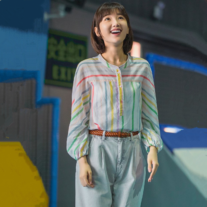 三十而已钟晓芹毛晓彤同款衣服彩色条纹宽松长...