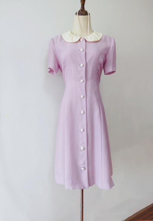 vintage古着复古泡泡袖娃娃领连衣裙 ...