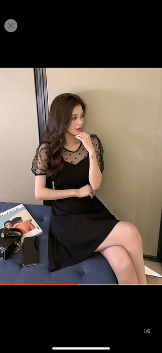 赫本风波点网纱连衣裙女2021夏季法式收腰...