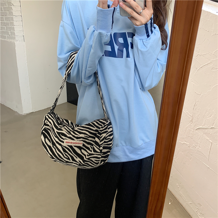 帆布包包女2021新款小众设计复古时尚斑马...