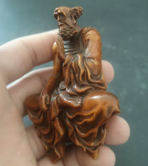 木雕手把件茶宠达摩问道摆件,尺寸高8.5公...