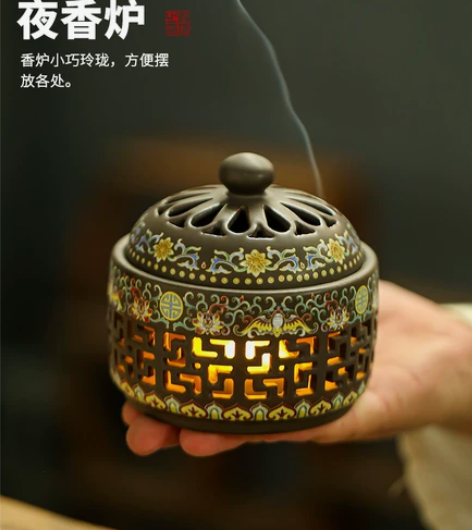 小夜灯珐琅香炉 陶瓷景泰蓝香薰炉线香炉 熏...