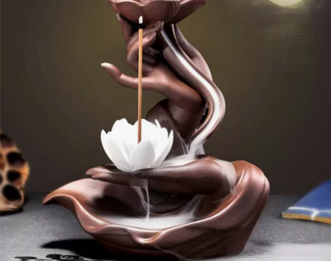 禅意佛手倒流香炉大号创意摆件紫砂莲花观音熏...