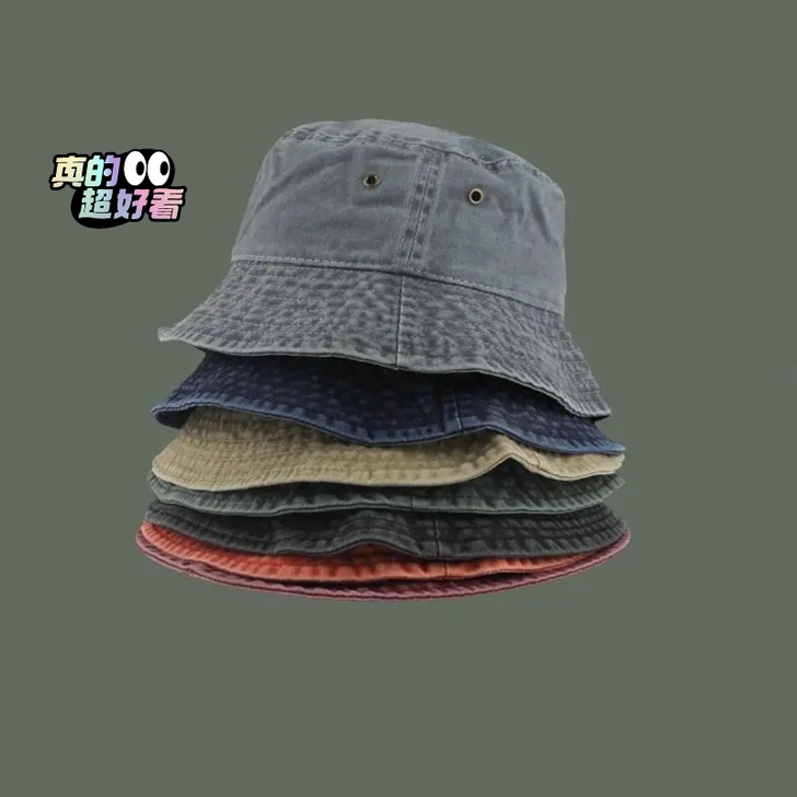 港风复古水洗牛仔渔夫帽 春夏季情侣时尚短沿...