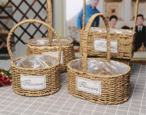 花篮藤编手提插花篮子草编花盆创意手工编织