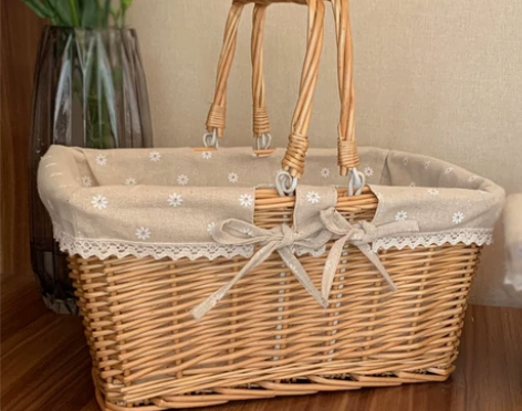 精选柳条手工编织柳编野餐篮收纳筐花篮手提购...