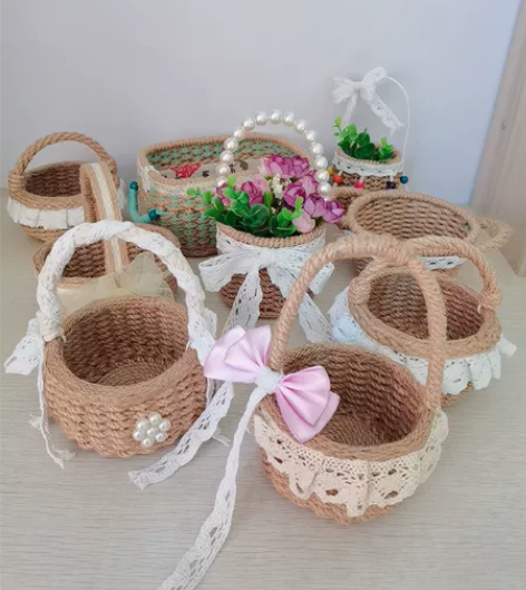 手工绳艺花篮， 收纳篮、筐 。可做拍摄道具...