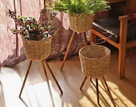 处理一批手工编织花盆，北欧绿萝花架藤编花篮...