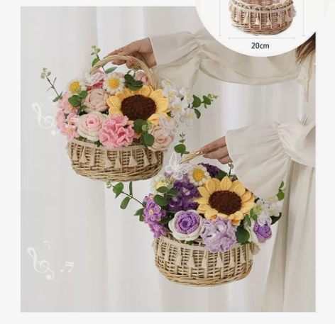 手工编织鲜花花篮成品预定，2个颜色可自选挑...