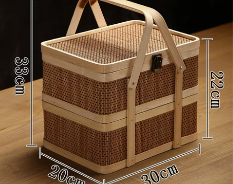 双层日式手工竹篮，花篮水果篮礼盒包装（不含...