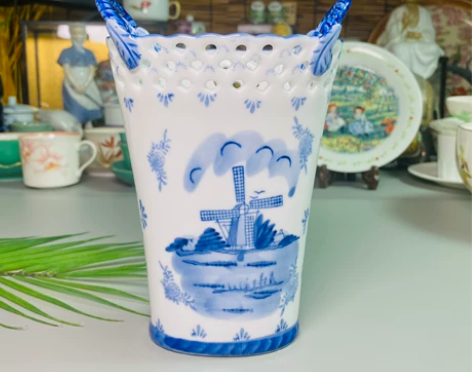 荷兰皇家品牌 手绘青花花篮 全品 未使用品...