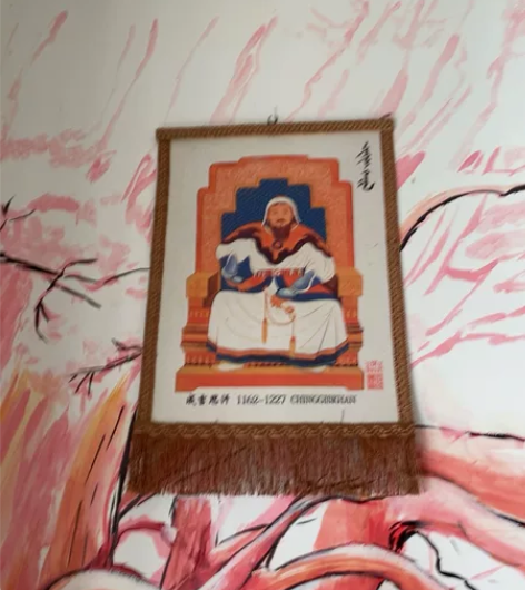 蒙古彩毡画 内蒙古特色成吉思汗工艺画蒙古包...