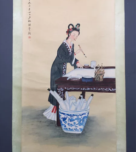 陈少梅 仕女画 四尺中堂画 手绘画 画工细...