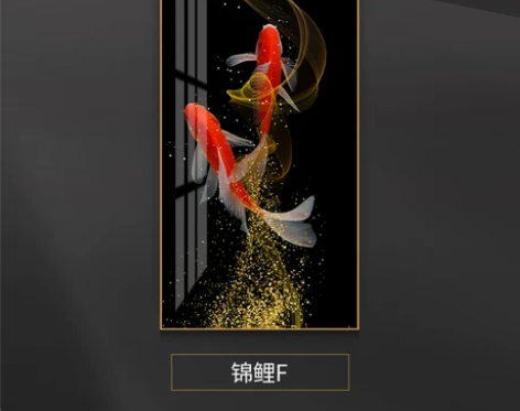 【亲子节价】锦鲤送福玄关装饰风水画轻奢竖版...