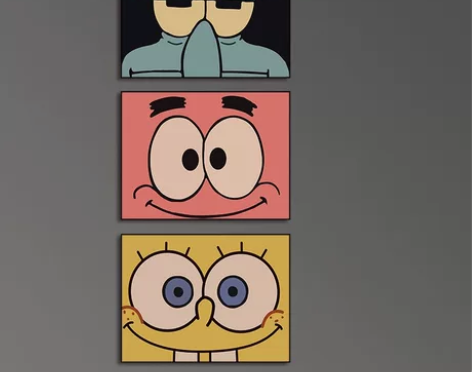 极简可爱海绵宝宝儿童房卡通民宿无框画挂画派...