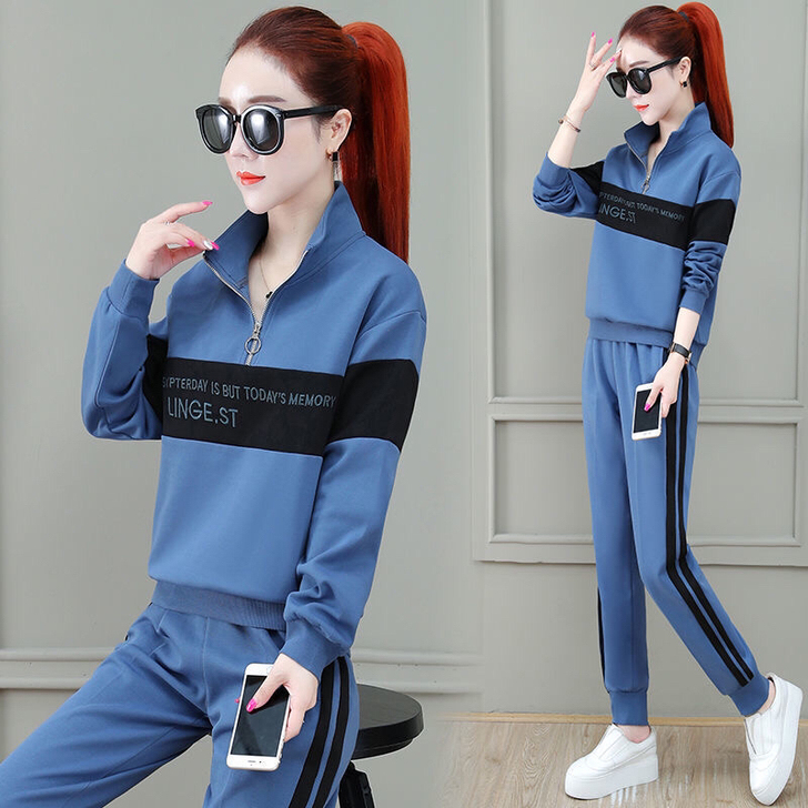 运动套装女秋季2021拉链立领新款时尚长袖...