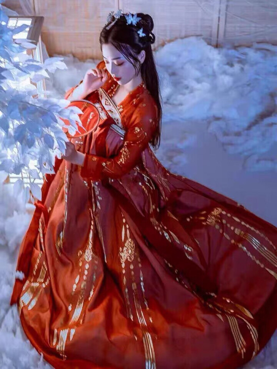 既将绝版云鹤汉服女广袖流仙裙烫金超仙学生古...