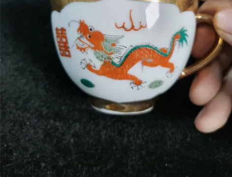景德镇早期鎏金咖啡杯 耳杯 釉上彩手工添彩...