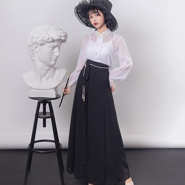 青渊原创汉服汉元素女中国风对襟衫齐腰裙民国...