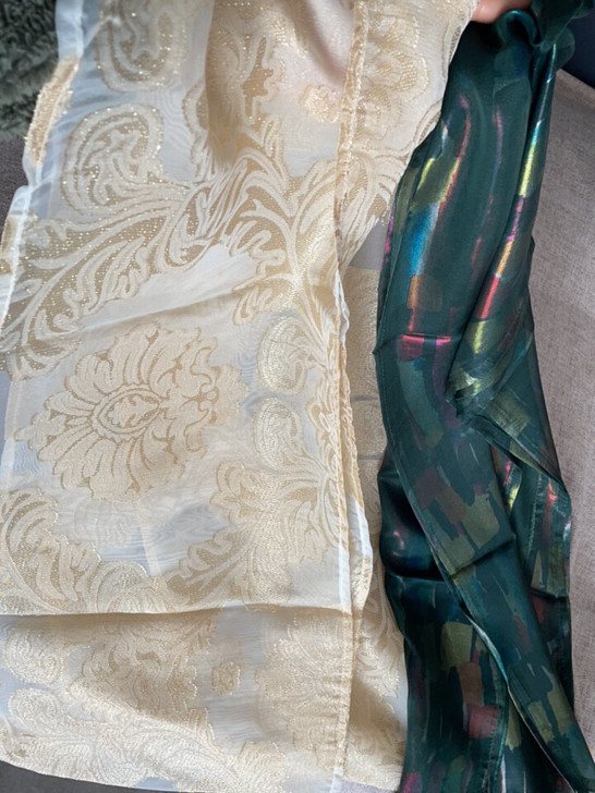 汉服披帛印花墨绿淡黄色黑金色全新包邮