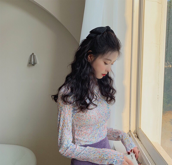 范智乔 油彩画打底衫女秋冬季新款百搭修身#...