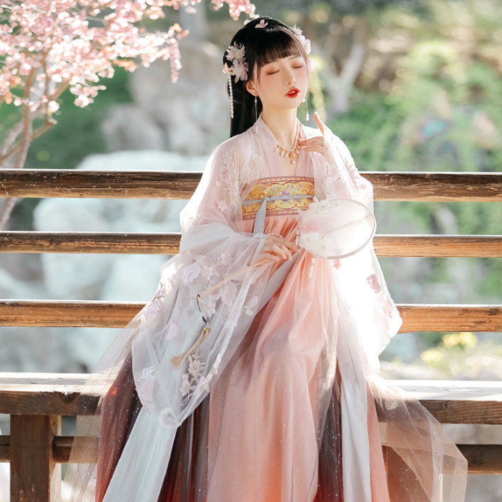 汉服女中国风仙气飘逸古风仙女改良齐胸樱花超...