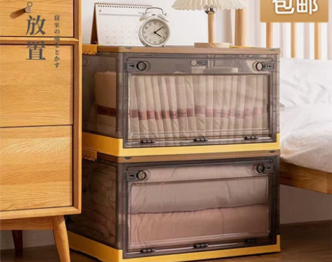 （包邮）特大加厚透明折叠收纳箱可侧开带轮子...