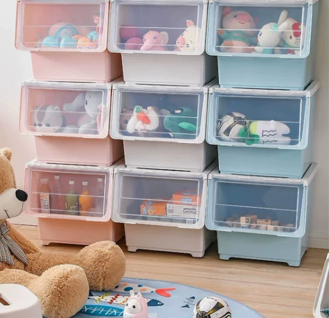 河马口收纳箱透明移动滑轮卧室换季衣物整理箱...