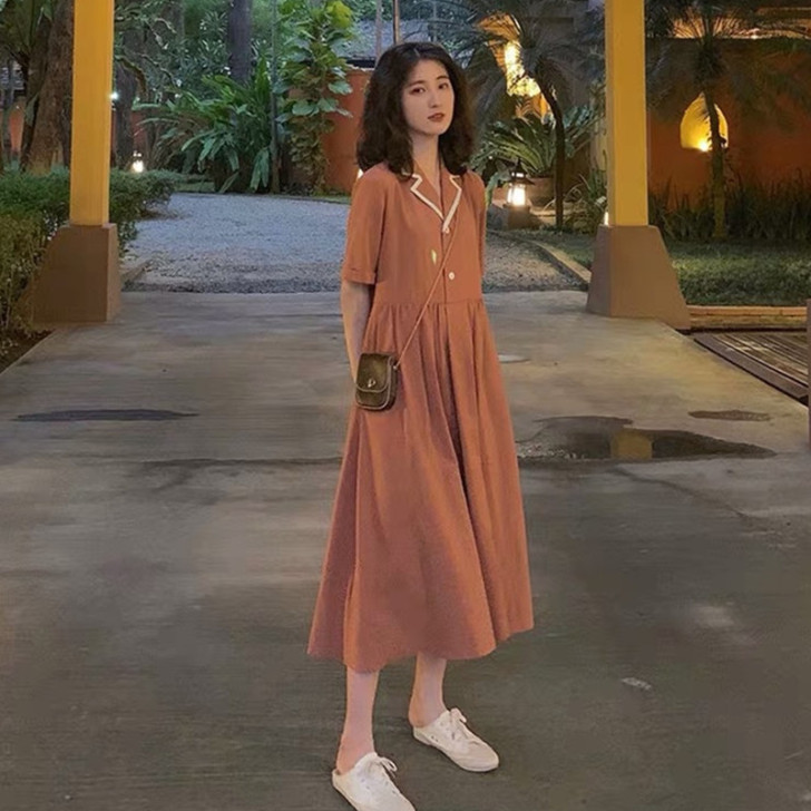 大码女装2021新款洋气西装领连衣裙女夏胖...