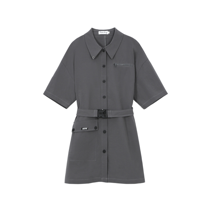 松本丧丧 潮酷工装衬衫裙女2021夏季新款...