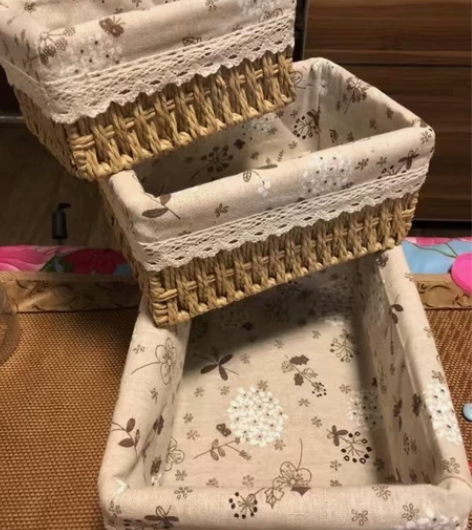 全新包邮 草编收纳筐纸编织布艺桌面茶几杂物...