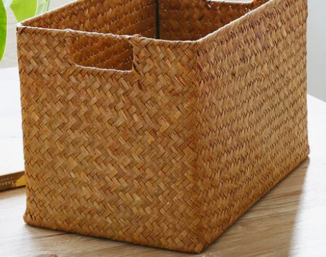 KENS 草编收纳箱书籍整理箱 非藤编杂物...