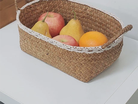 全新 果盘水果篮海草编椭圆置物篮 藤编零食...