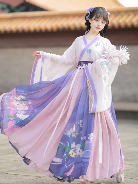 汉服女中国风原创改良版连衣裙齐腰古装广袖流...