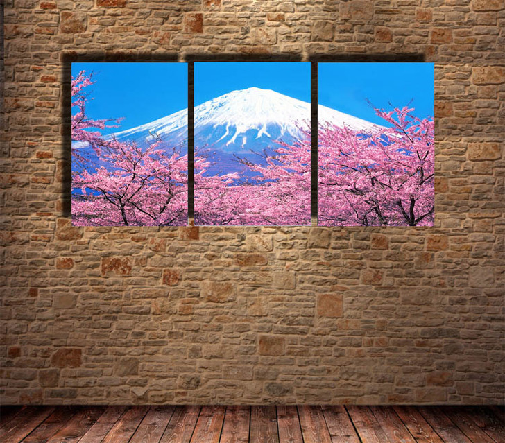 樱花富士山雪山水晶玻璃装饰画冰晶画无框画现...